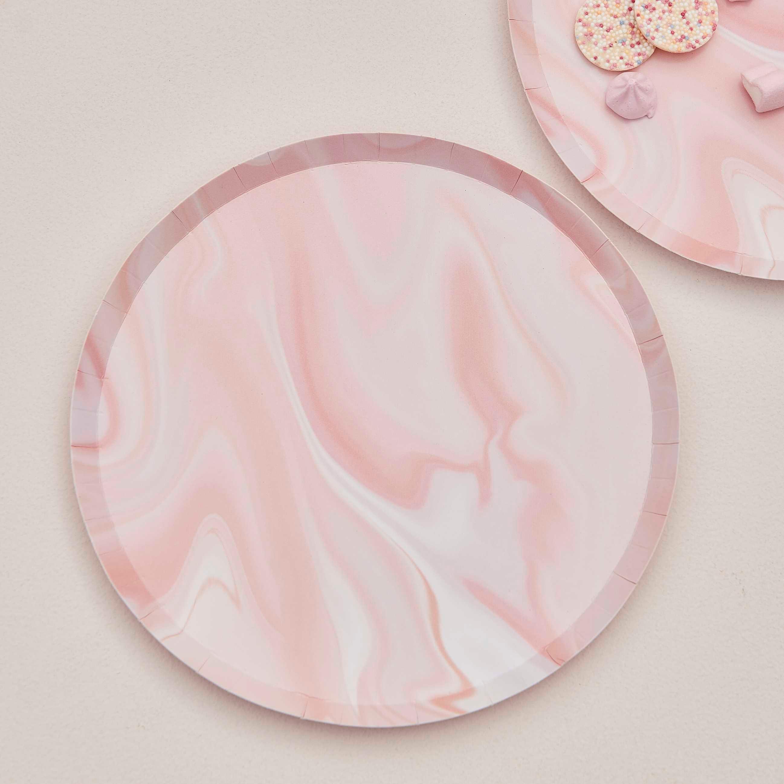 Pink Marble Print Plates 8pk