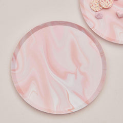 Pink Marble Print Plates 8pk