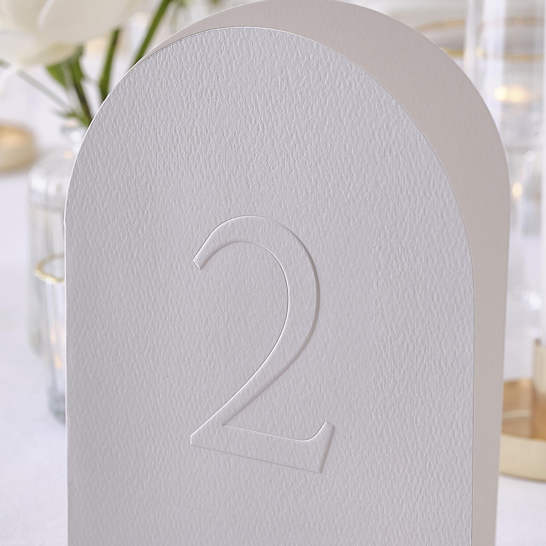 White Embossed Card Table Numbers 12pk