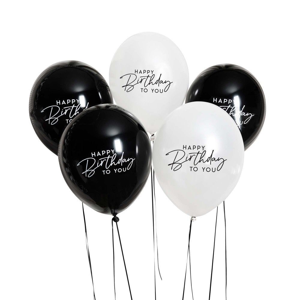 Monochrome Happy Birthday Balloons 5pk