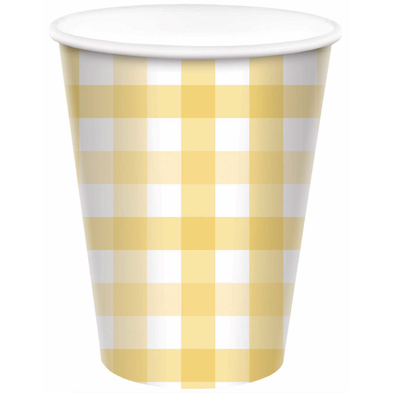 Pastel Yellow Gingham Cups 8pk