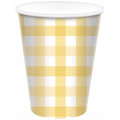 Pastel Yellow Gingham Cups 8pk