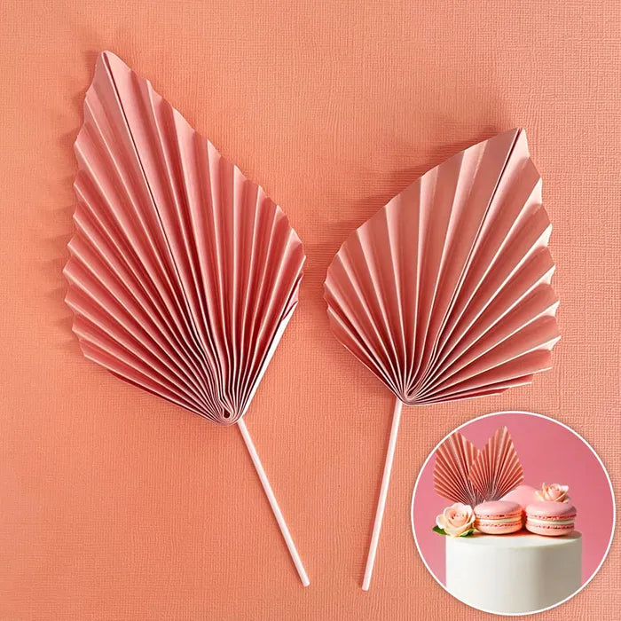 Blush Pink Deco Paper Fan Cake Toppers 2pk