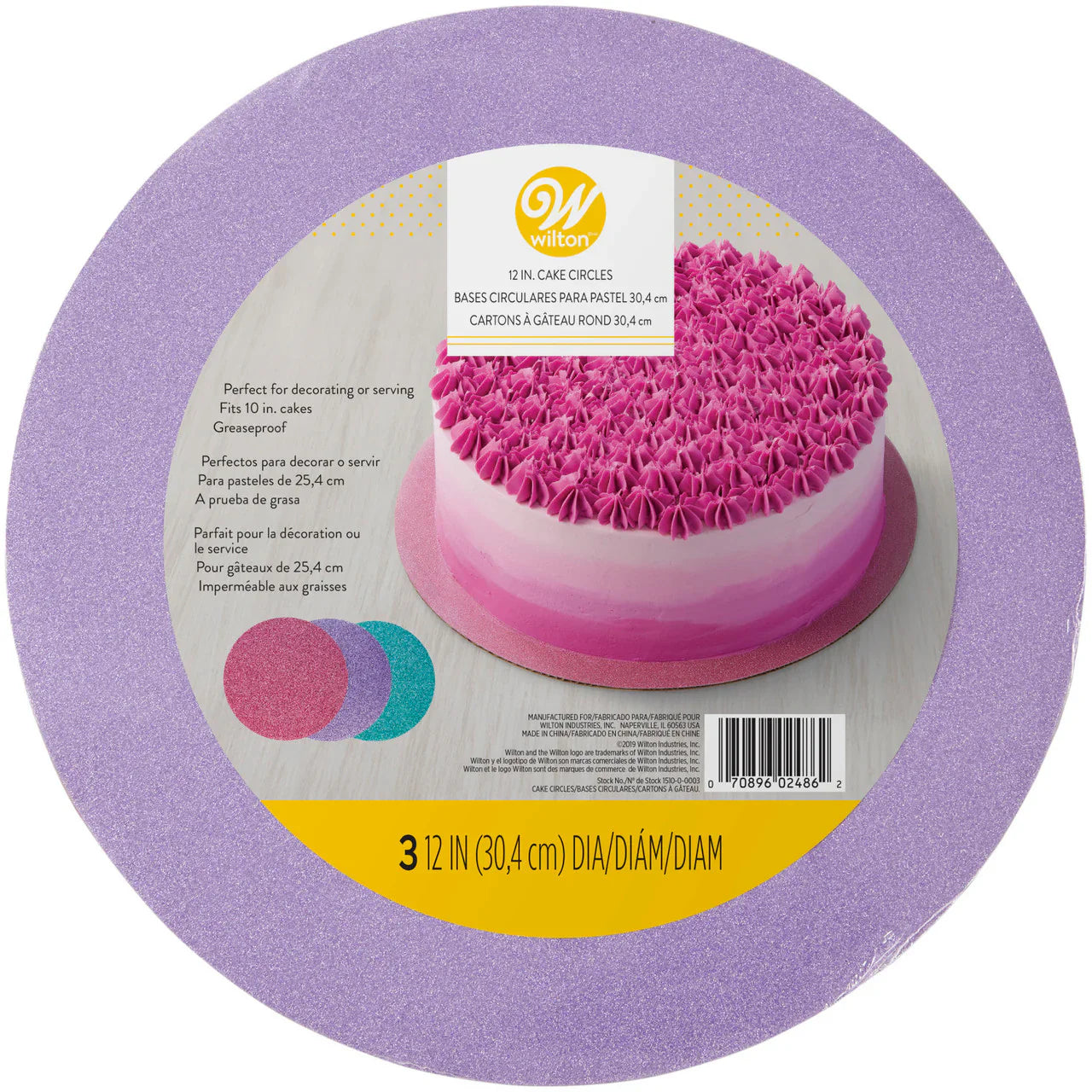 Glitter Round Cake Boards 30cm/12in 3pk