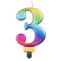 Rainbow Number 3 Candle