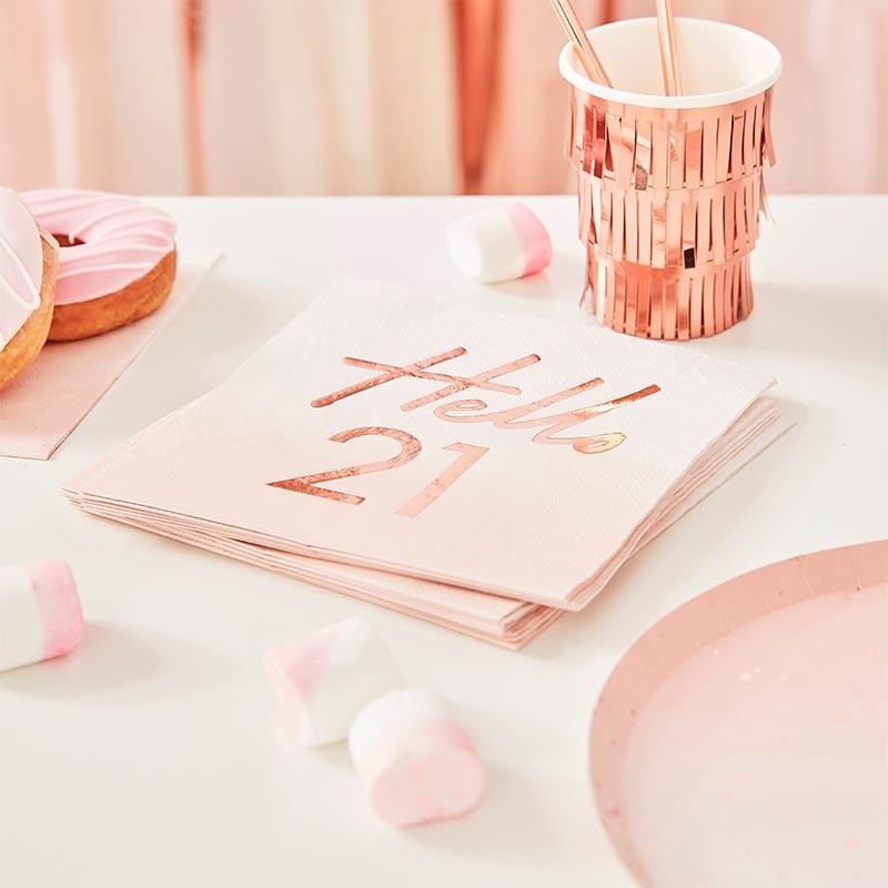 Hello 21 Rose Gold Napkins 16pk