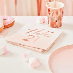 Hello 21 Rose Gold Napkins 16pk