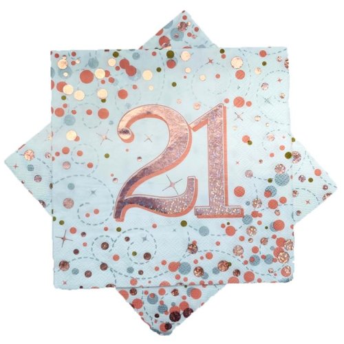 Rose Gold 21st Birthday Napkins 16pk
