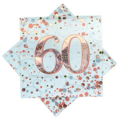 Rose Gold 60th Birthday Napkins 16pk