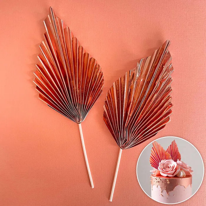 Metallic Rose Gold Deco Paper Fan Cake Toppers 2pk