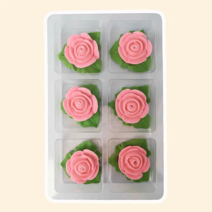 Tiny Pink Rose with Leaf Sugar Icing Decorations 6pk