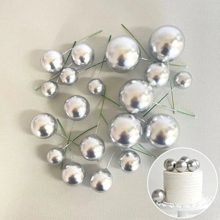 Silver Cake Ball Toppers 20pk