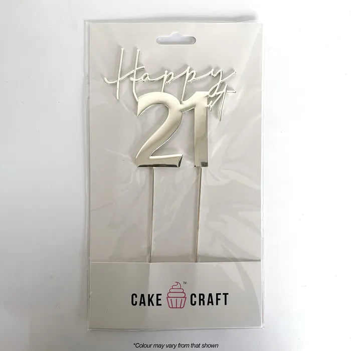 Silver Happy 21st Birthday Metal Cake Topper