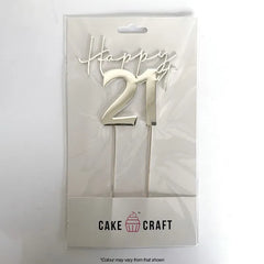Silver Happy 21st Birthday Metal Cake Topper