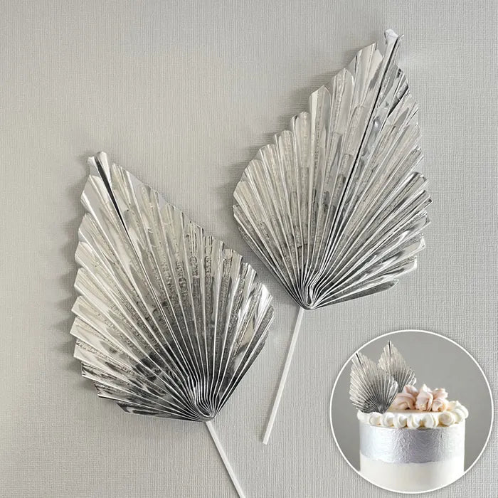 Metallic Silver Deco Paper Fan Cake Toppers 2pk