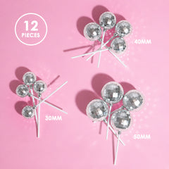 Silver Disco Cake Ball Toppers 12pk