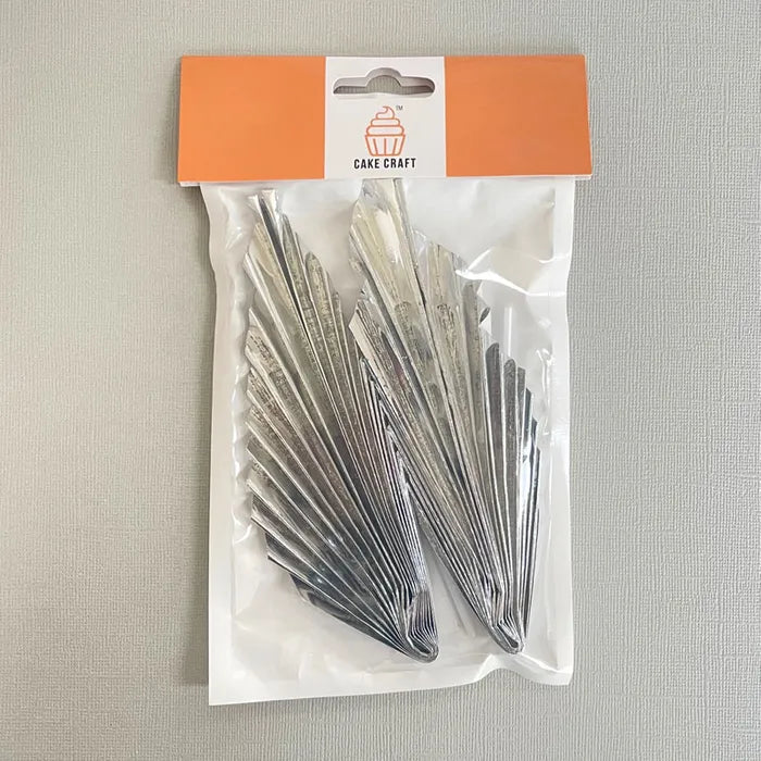 Metallic Silver Deco Paper Fan Cake Toppers 2pk