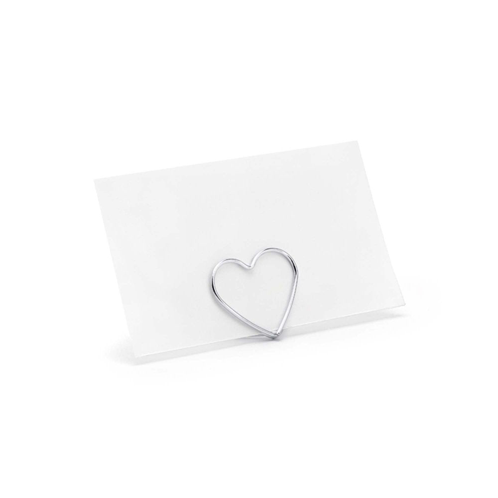 Silver Wedding Heart Place Card Holders 10pk