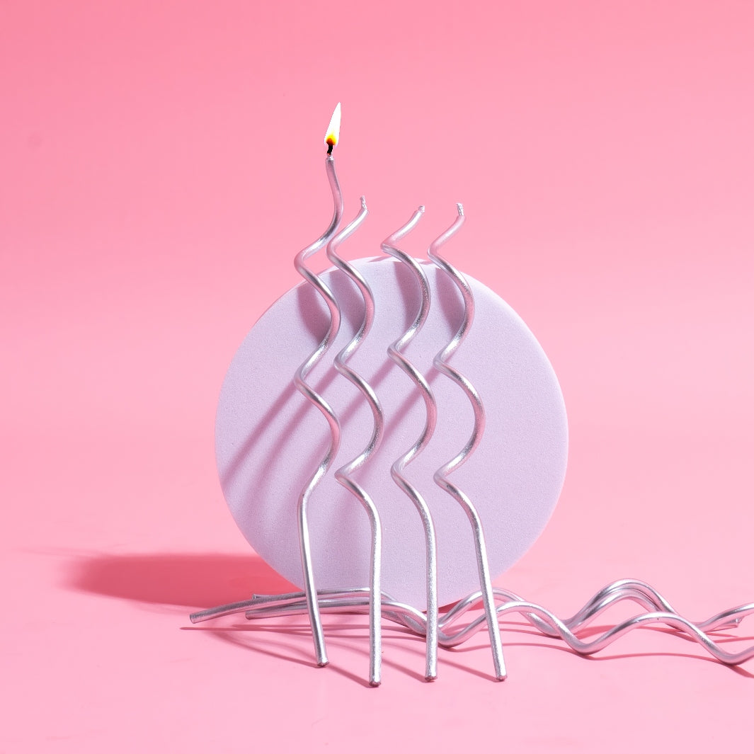 Silver Swirly Cake Candles 16pk