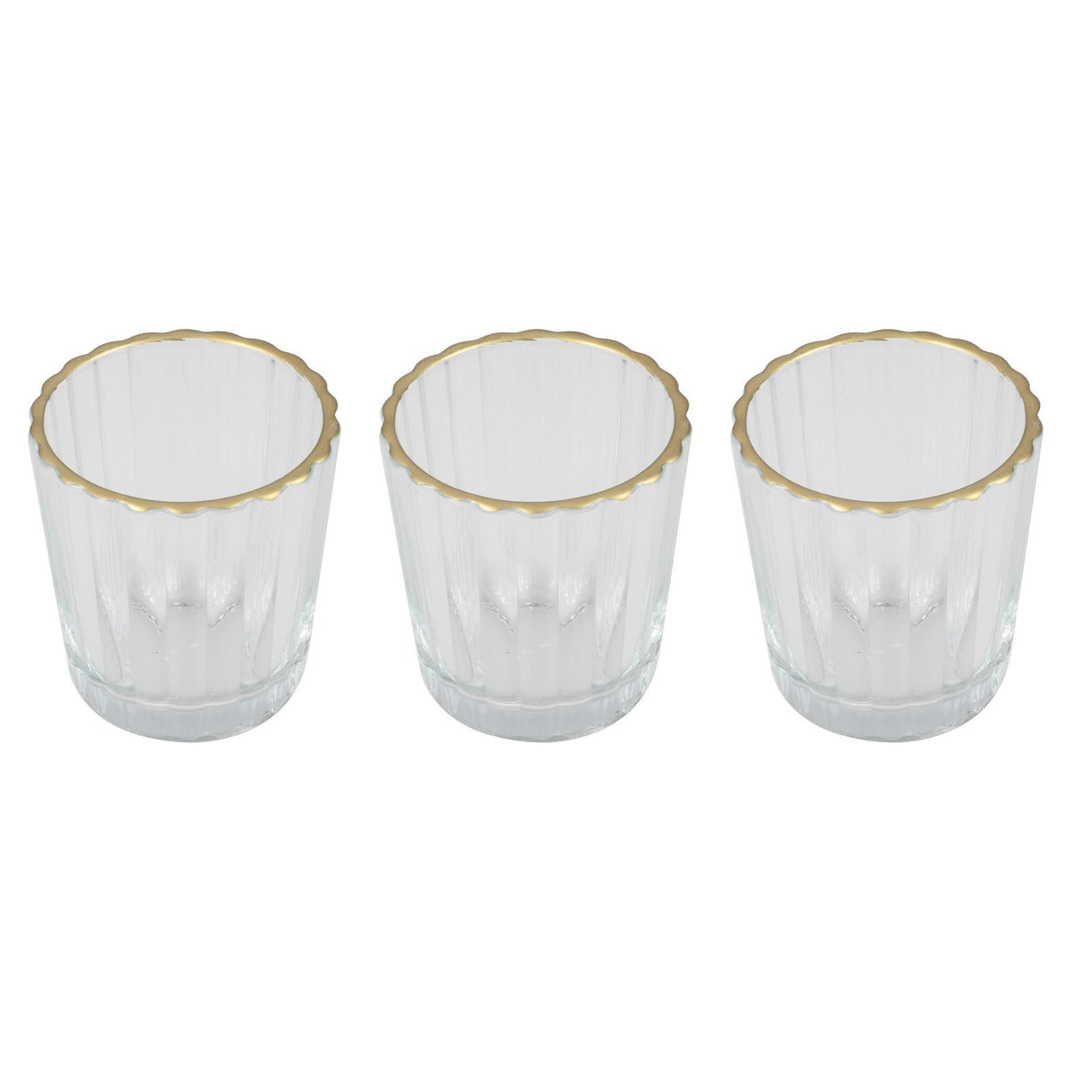 Glass Tea Light Candle Holders with Gold Trim 3pk