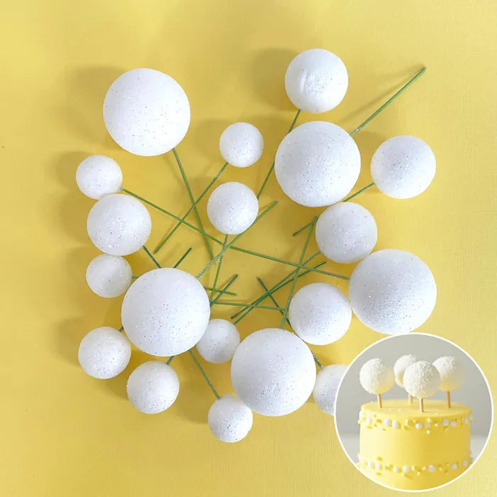 Glitter White Cake Ball Toppers 20pk