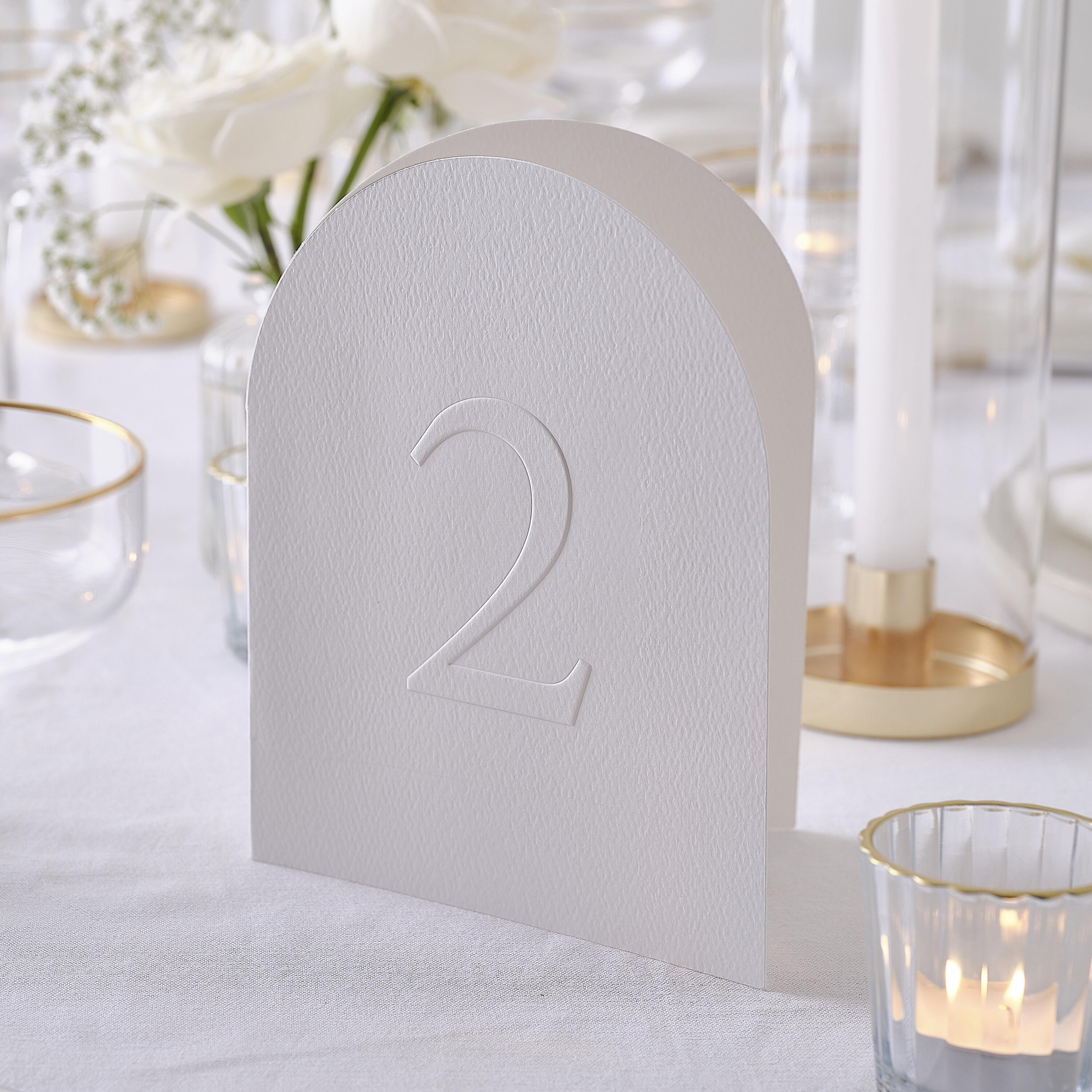 White Embossed Card Table Numbers 12pk