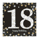 Sparkling Black 18th Birthday Napkins 16pk