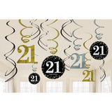 Sparkling 21st Birthday Hanging Swirls 12pk - The Party Room