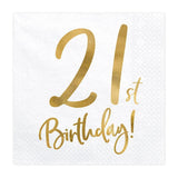 White & Gold 21st Birthday Napkins - The Party Room