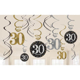 Sparkling 30th Birthday Hanging Swirls 12pk - The Party Room