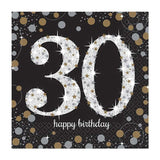 Sparkling Black 30th Birthday Napkins 16pk