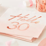 Hello 30 Rose Gold Napkins 16pk - The Party Room