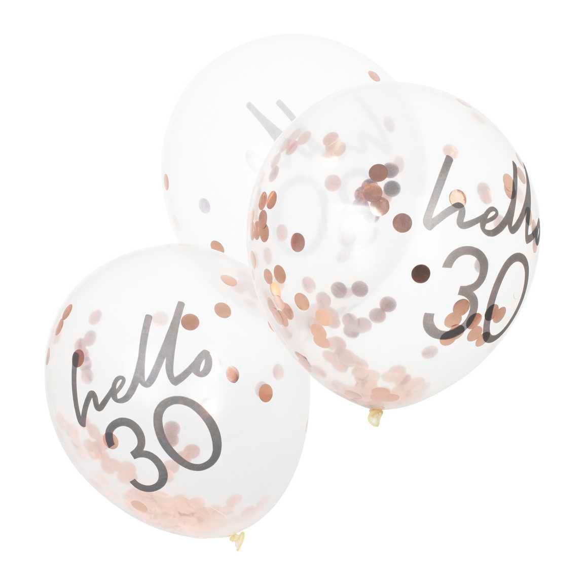 Hello 30 Rose Gold Confetti Balloons 5pk - The Party Room