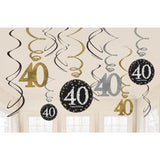 Sparkling 40th Birthday Hanging Swirls 12pk - The Party Room