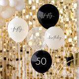 Black, Nude, Cream & Champagne Gold 50th Birthday Balloons 5pk - The Party Room