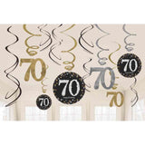 Sparkling 70th Birthday Hanging Swirls 12pk - The Party Room