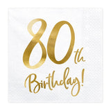 White & Gold 80th Birthday Napkins 20pk
