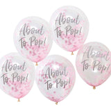 About To Pop! Pink Baby Shower Confetti Balloons 5pk