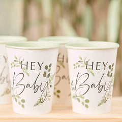 Botanical Hey Baby Shower Cups 8pk - The Party Room