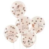 Rose Gold It's Twins Confetti Balloons 5pk - The Party Room