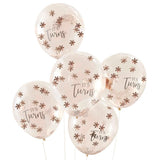 Rose Gold It's Twins Confetti Balloons 5pk
