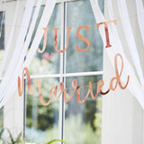 Rose Gold Scripted Just Married Banner - The Party Room