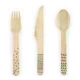 Black Print Wooden Cutlery 18pk - The Party Room