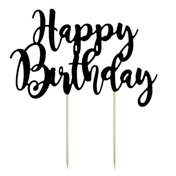 Black Happy Birthday Cake Topper - The Party Room