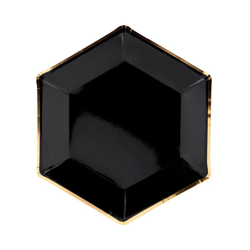 Black Hexagonal Plates 6pk - The Party Room