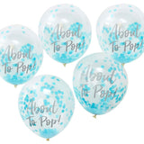 About To Pop! Blue Baby Shower Confetti Balloons 5pk - The Party Room