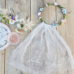 Bride To Be Hen Party Veil with Floral Crown - The Party Room