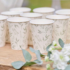 White & Green Botanical Cups 8pk - The Party Room