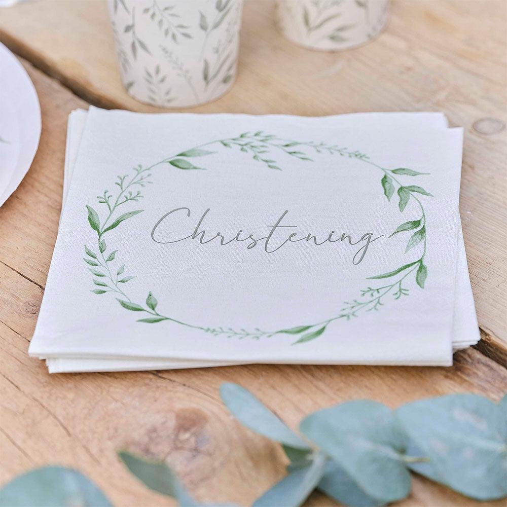 White & Green Christening Napkins 16pk - The Party Room