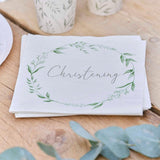 White & Green Christening Napkins 16pk